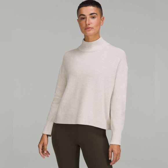 Lululemon Merino Wool-Blend Ribbed Turtleneck Sweater Heathered Natural Ivory - Picture 1 of 9